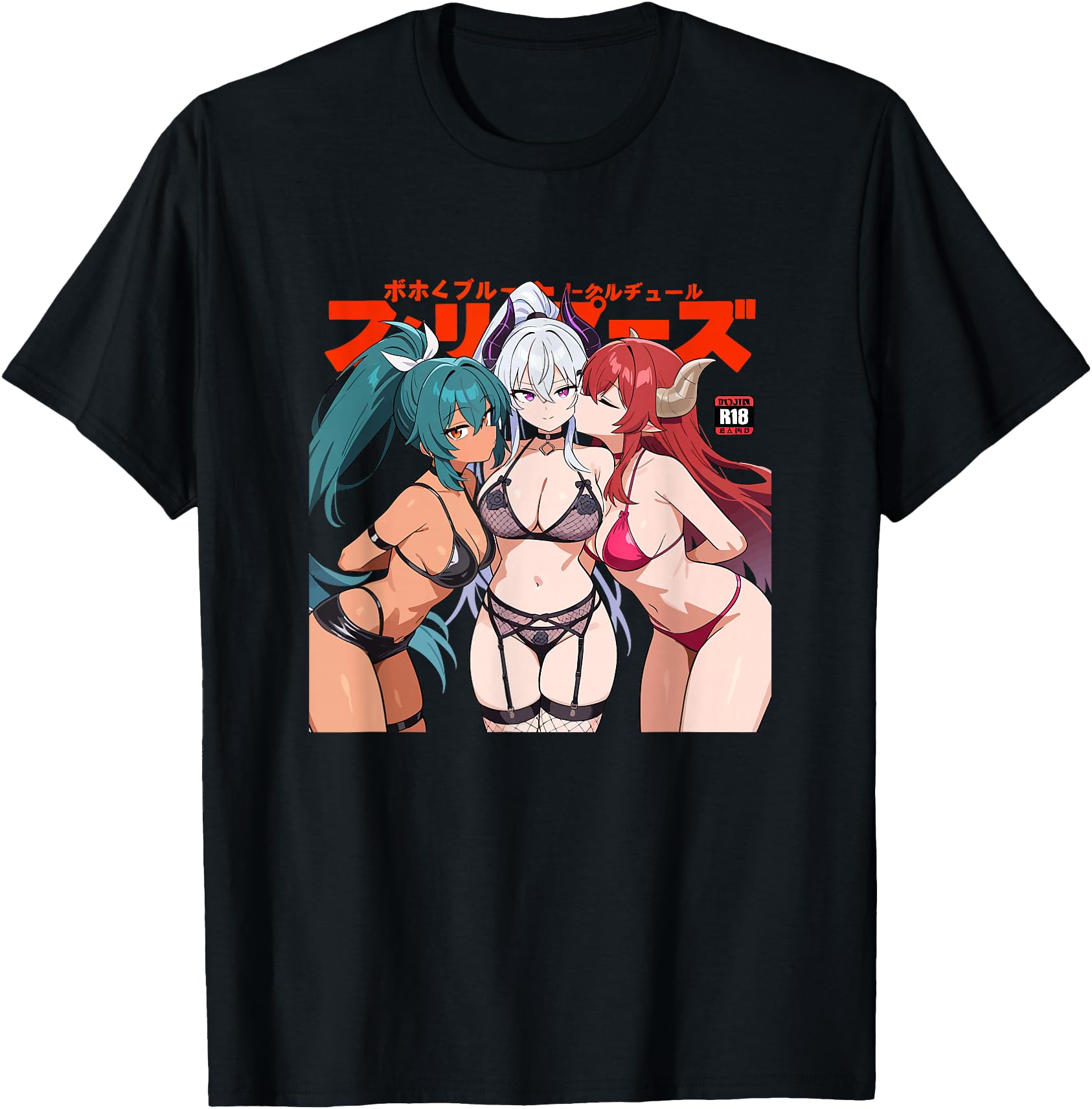Waifu Sexy Anime Kissing Horns Sweatshirt - Graphic Print for Adults - T-Shirt, Sweatshirt, Hoodie