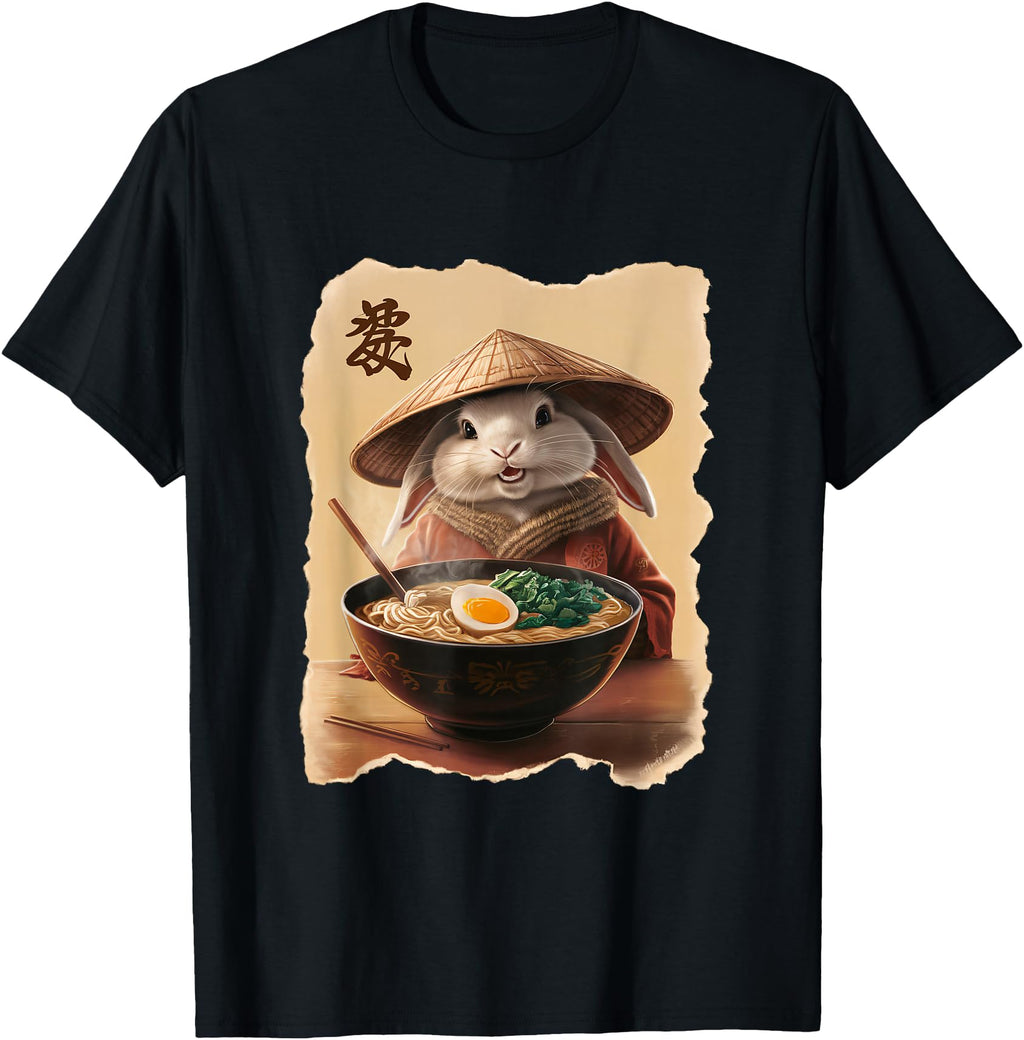 Bunny Kawaii Eating Ramen Japanese T-Shirt - Graphic Print for Adults - T-Shirt, Sweatshirt, Hoodie