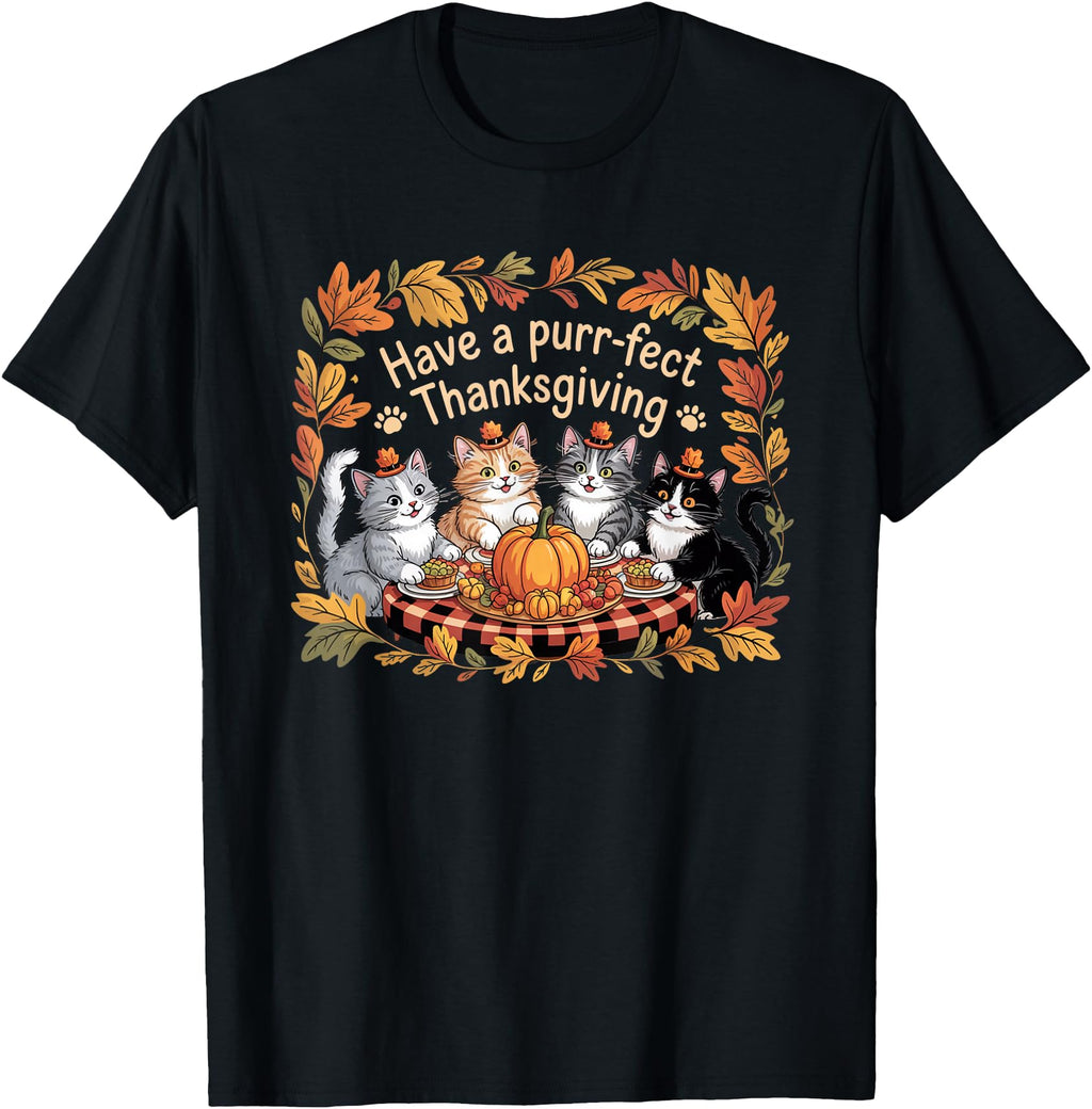 Thanksgiving Cats Dinner Feat Fall Hoodie - Minimalist Print Men Women - T-Shirt, Sweatshirt, Hoodie