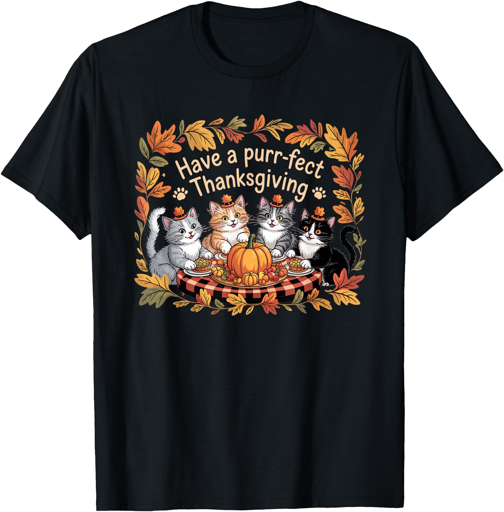 Thanksgiving Cats Dinner Feat Fall Hoodie - Minimalist Print Men Women - T-Shirt, Sweatshirt, Hoodie