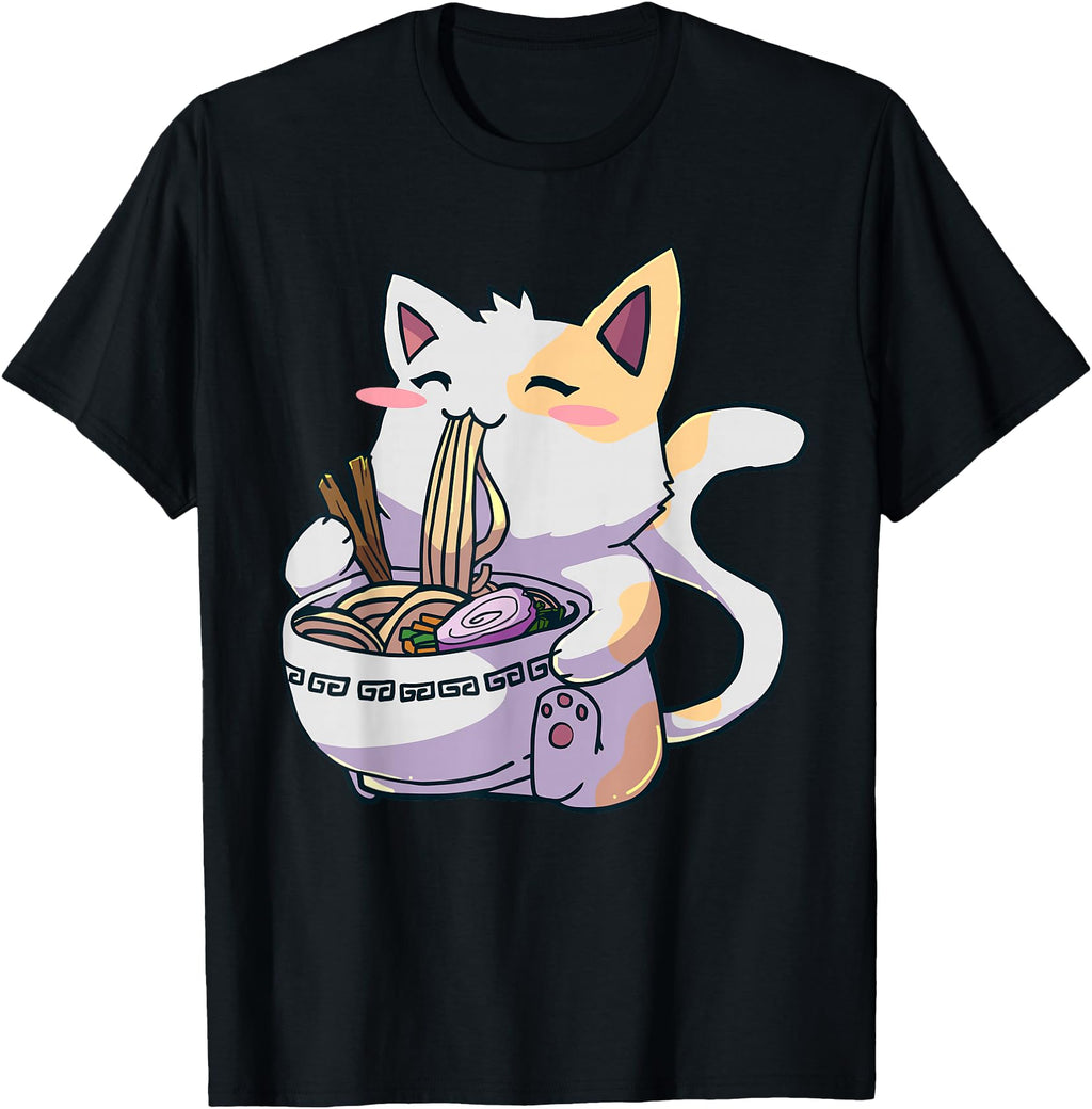 Handcrafted Ramen Cat Kawaii Anime T-Shirt - Fun Novelty Design Unisex - T-Shirt, Sweatshirt, Hoodie