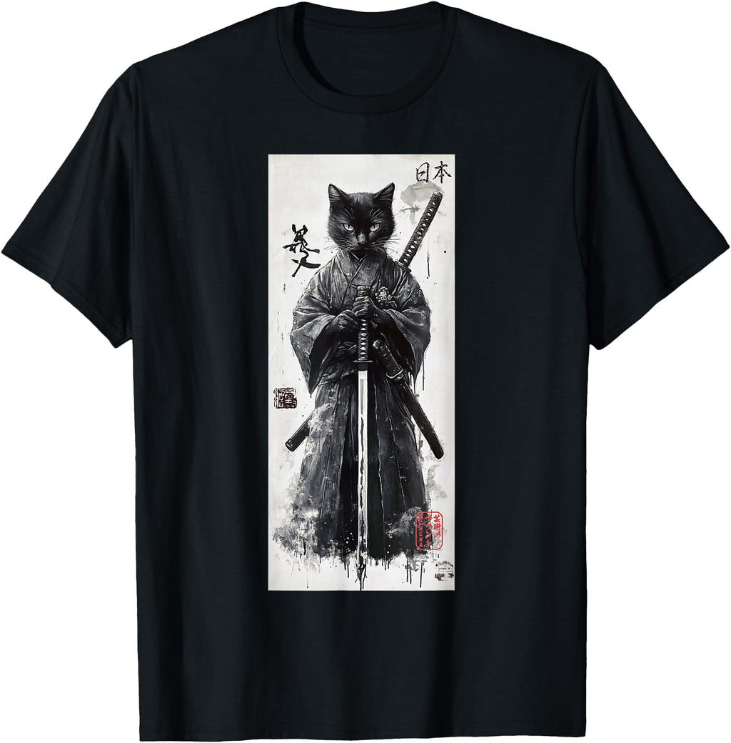 Authentic Samurai Cat Aesthetic Hoodie - Casual Everyday Wear Unisex - T-Shirt, Sweatshirt, Hoodie