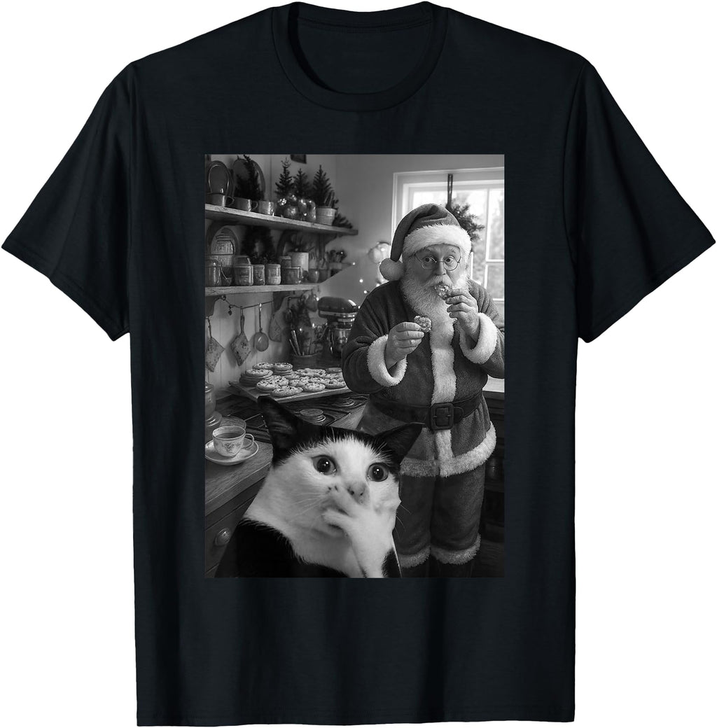 Cat Taking Selfie Santa Pajamas Hoodie - Minimalist Print Men Women - T-Shirt, Sweatshirt, Hoodie