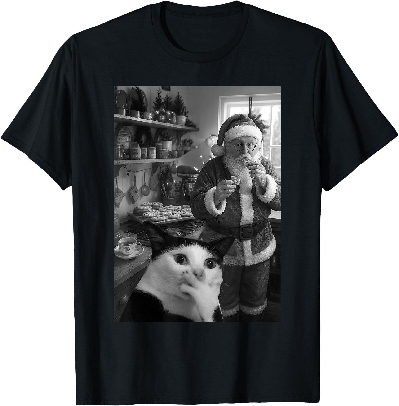 Cat Taking Selfie Santa Pajamas Hoodie - Minimalist Print Men Women - T-Shirt, Sweatshirt, Hoodie