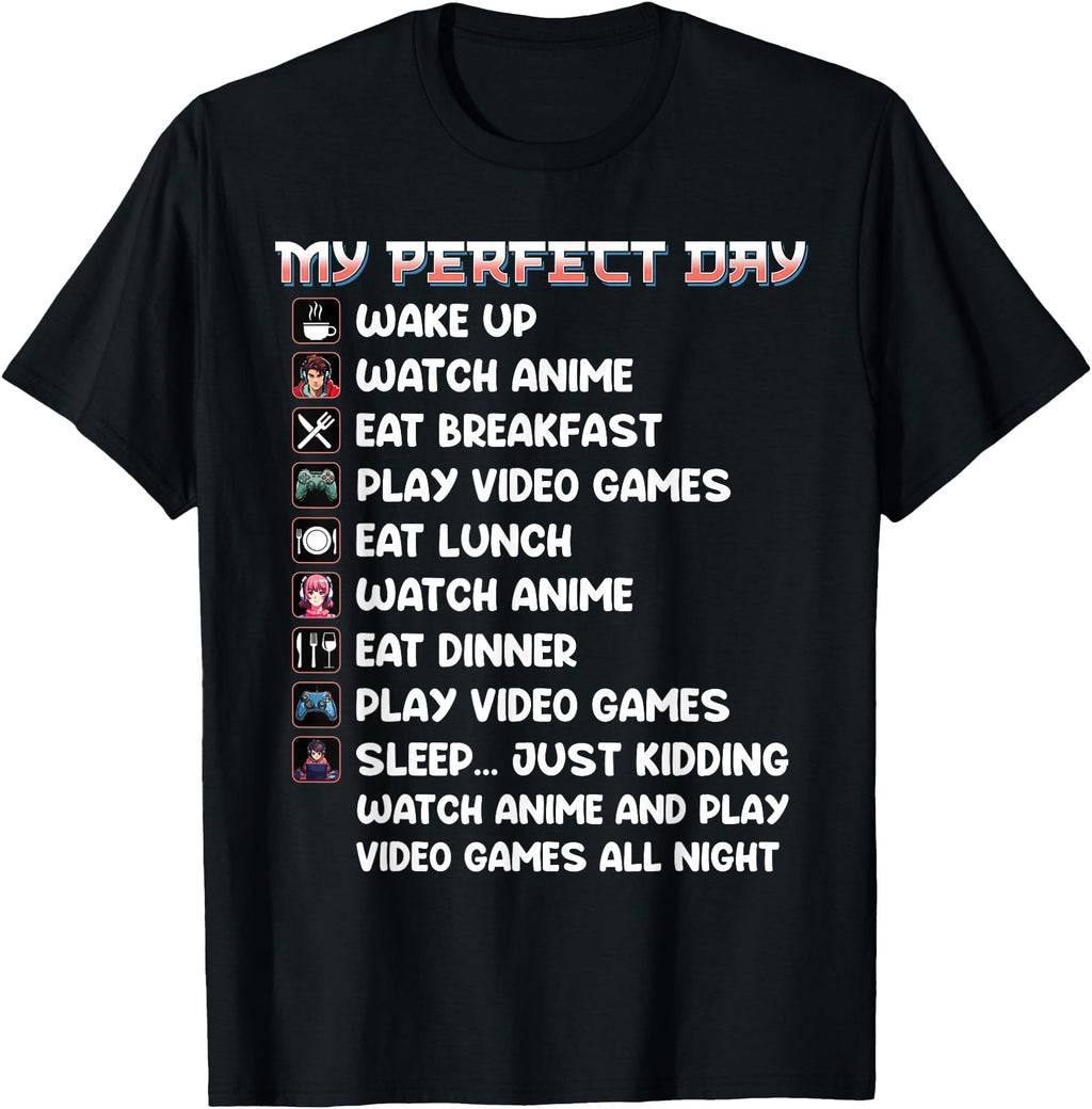 Handcrafted Anime Gamer My Day Watch T-Shirt - Minimalist Print for Adults - T-Shirt, Sweatshirt, Hoodie