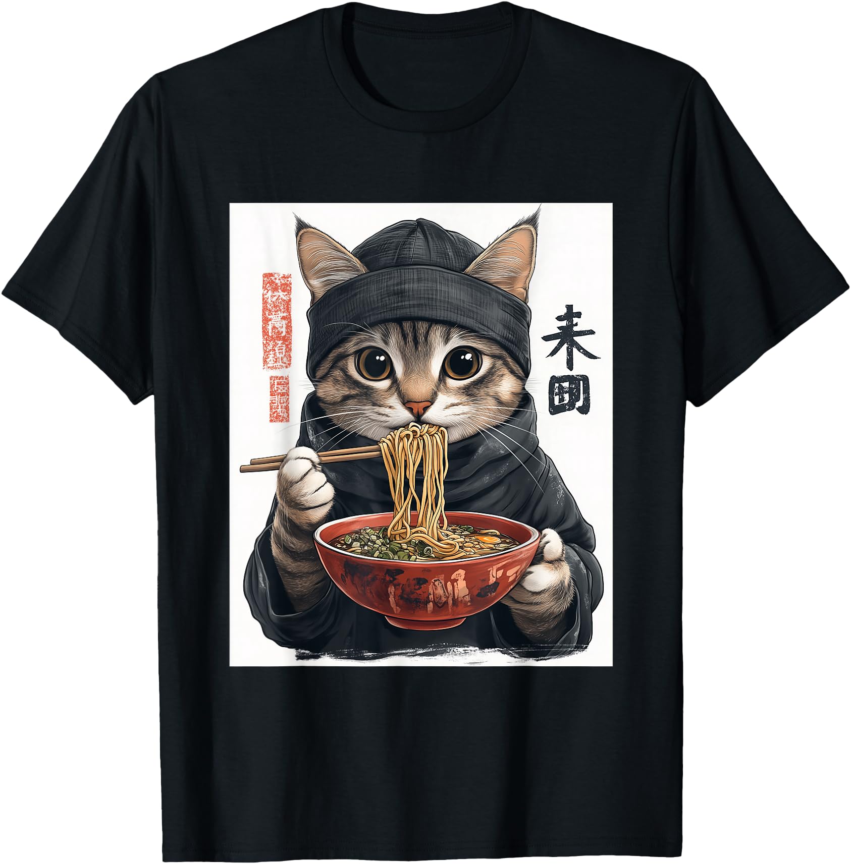 Handcrafted Anime Cat Ramen T Japanese T-Shirt - Minimalist Print Unisex - T-Shirt, Sweatshirt, Hoodie