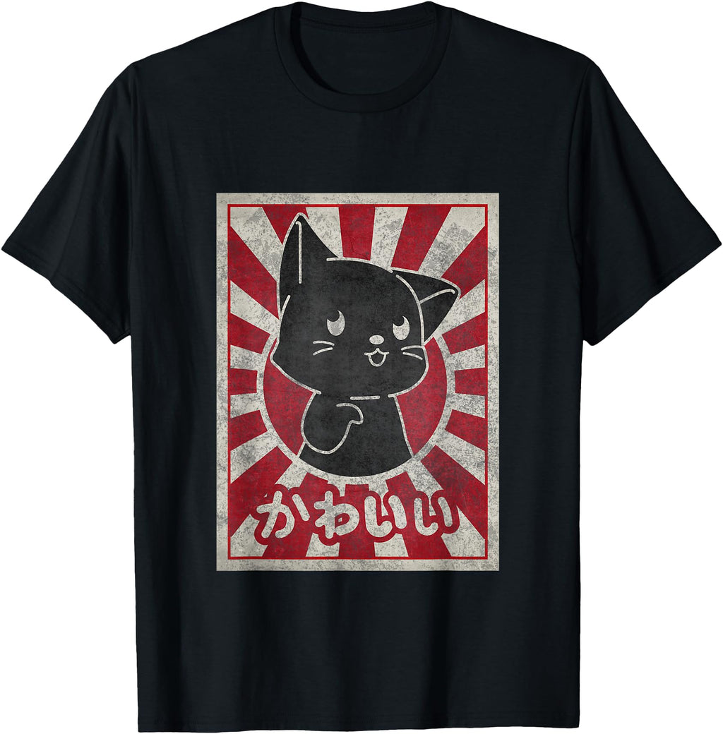 Authentic Kawaii Cat Japanese Black Anime T-Shirt - Novelty Apparel Unisex - T-Shirt, Sweatshirt, Hoodie