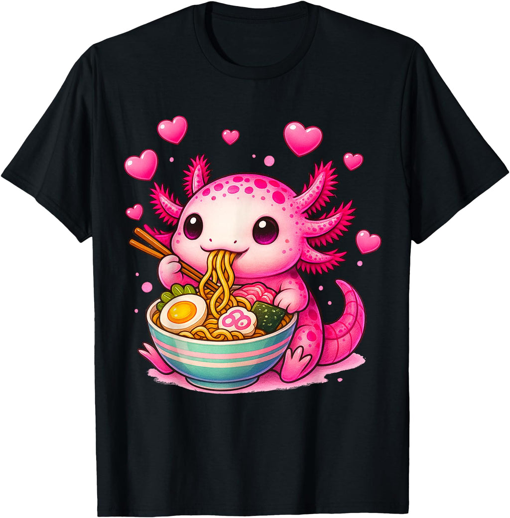 Handcrafted Axolotl Ramen Anime Tees Sweatshirt - Graphic Print Unisex - T-Shirt, Sweatshirt, Hoodie