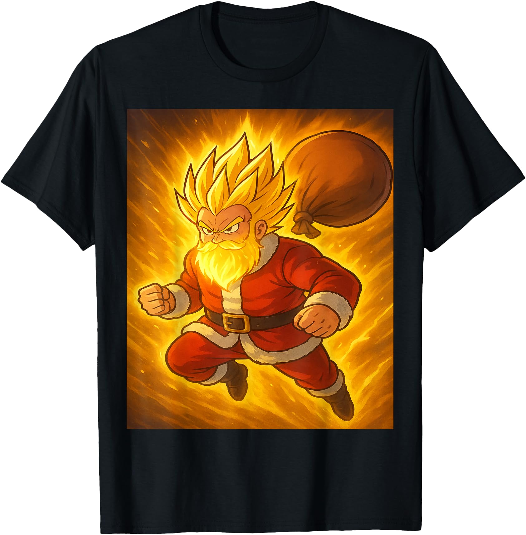 Super Powered Santa Anime Meme T-Shirt - Fun Novelty Design Men Women - T-Shirt, Sweatshirt, Hoodie