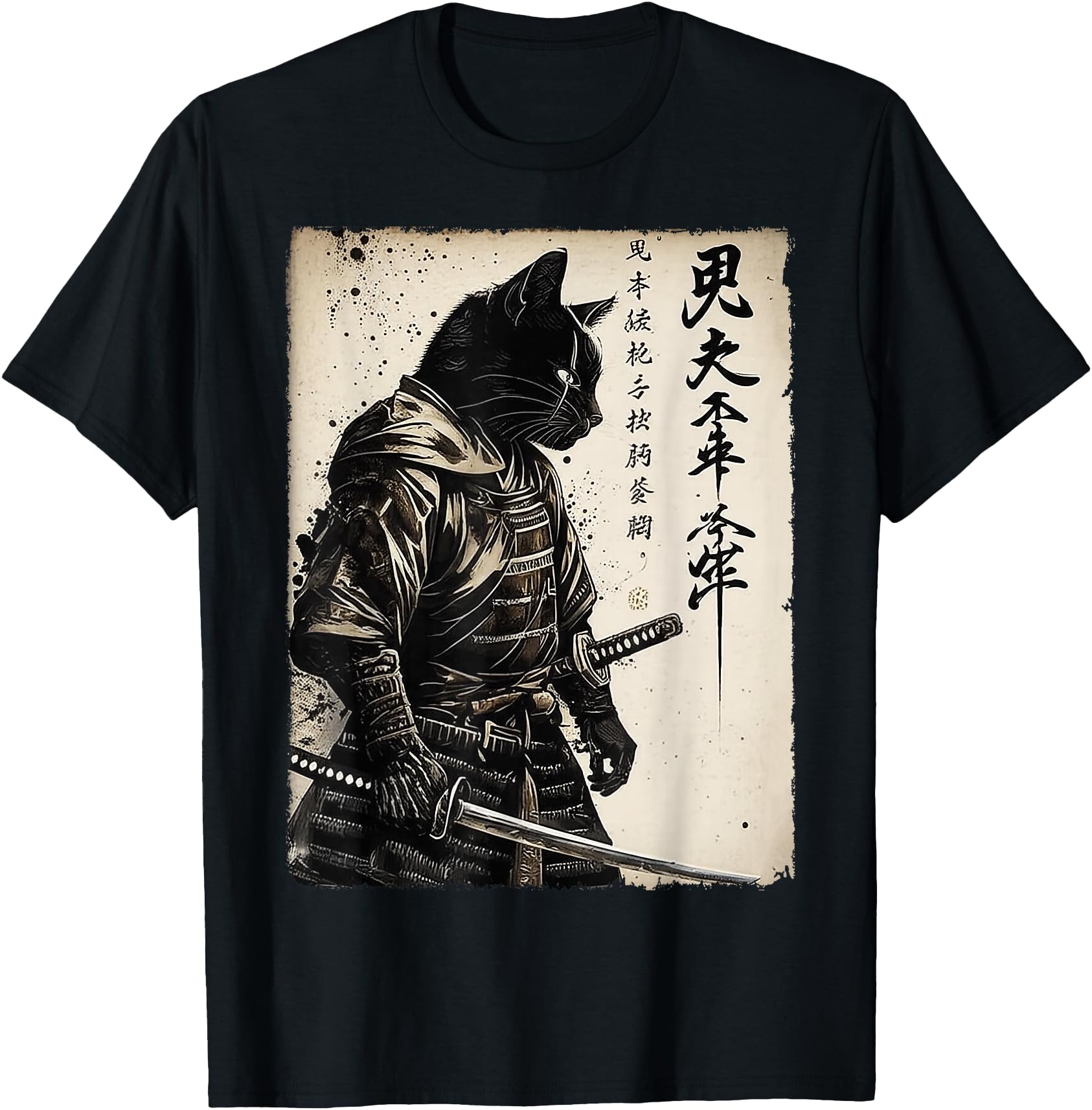 Samurai Cat Japanese Art Anime Gifts Hoodie - Minimalist Print Men Women - T-Shirt, Sweatshirt, Hoodie