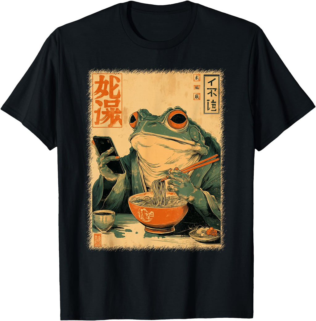 Original Grumpy Frog Eat Ramen And Hoodie - Minimalist Print for Adults - T-Shirt, Sweatshirt, Hoodie