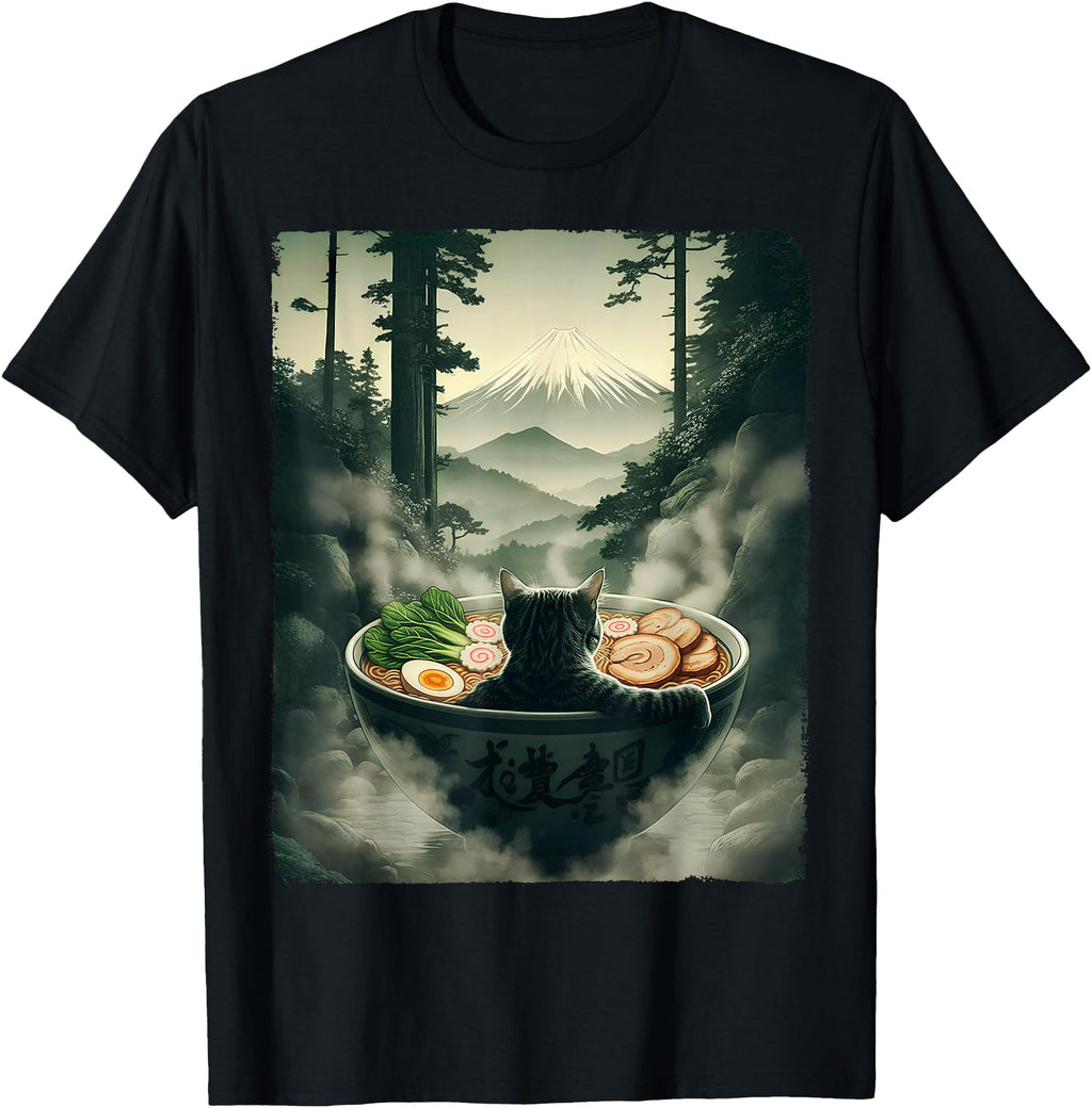 Exclusive Cat Ramen Mount Fuji Zen T-Shirt - Custom Art Print for Adults - T-Shirt, Sweatshirt, Hoodie