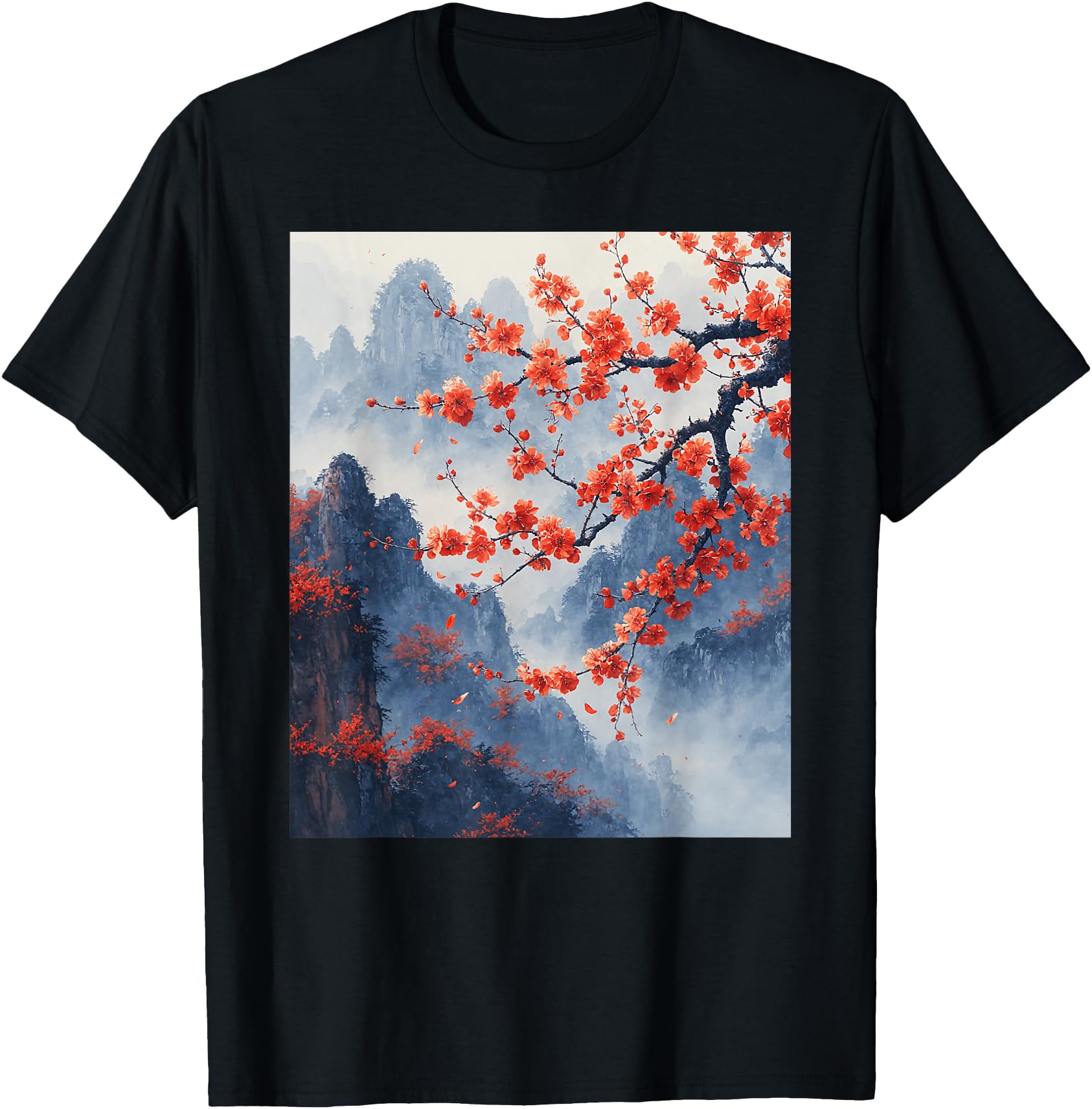 Cherry Blossom Woodblock Japanese T-Shirt - Custom Art Print for Adults - T-Shirt, Sweatshirt, Hoodie