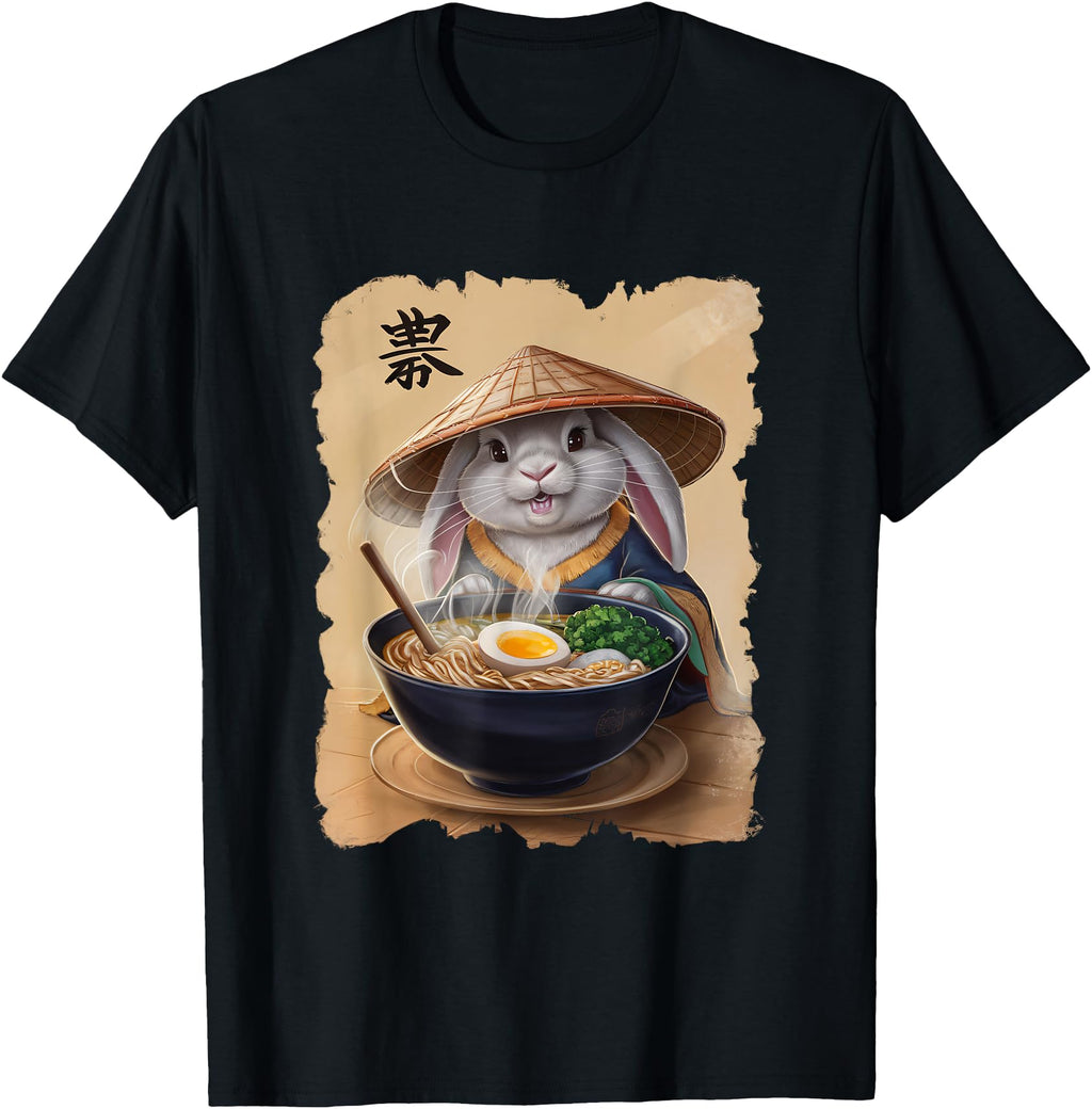 Exclusive Bunny Kawaii Eating Ramen T-Shirt - Graphic Print Men Women - T-Shirt, Sweatshirt, Hoodie