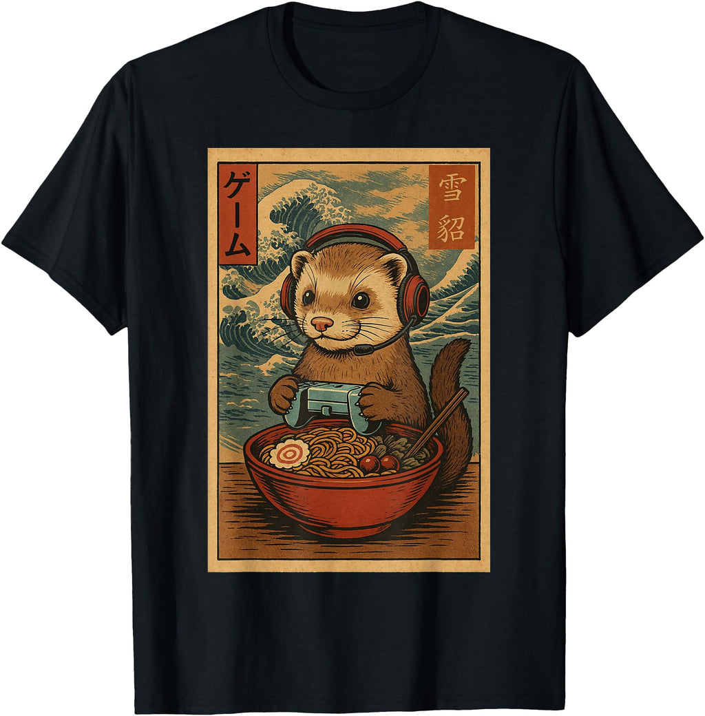 Kawaii Anime Gamer Ferret Ramen Sweatshirt - Aesthetic Graphic for Adults - T-Shirt, Sweatshirt, Hoodie
