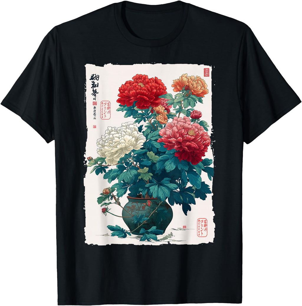 Handcrafted Japanese Peony Flower T-Shirt - Minimalist Print Unisex - T-Shirt, Sweatshirt, Hoodie
