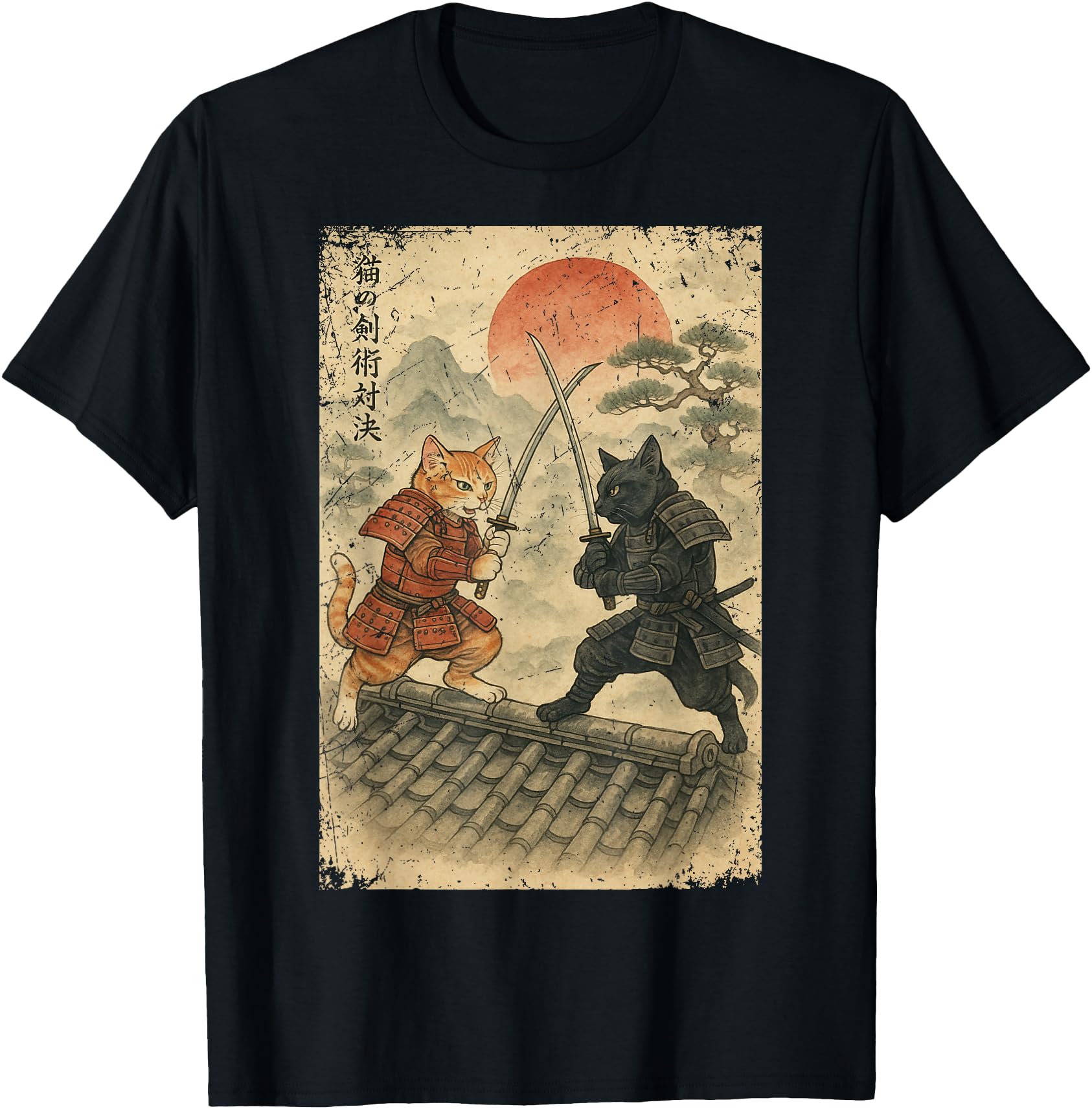 Handcrafted Samurai Cats Fighting Hoodie - Unique Graphic for Adults - T-Shirt, Sweatshirt, Hoodie