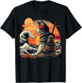 Japanese Samurai Cat Great Wave Hoodie - Custom Art Print Men Women - T-Shirt, Sweatshirt, Hoodie