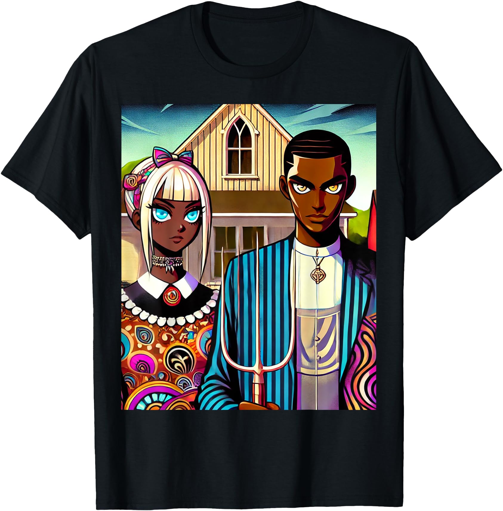 Anime Gothic African American T-Shirt - Graphic Print for Adults - T-Shirt, Sweatshirt, Hoodie