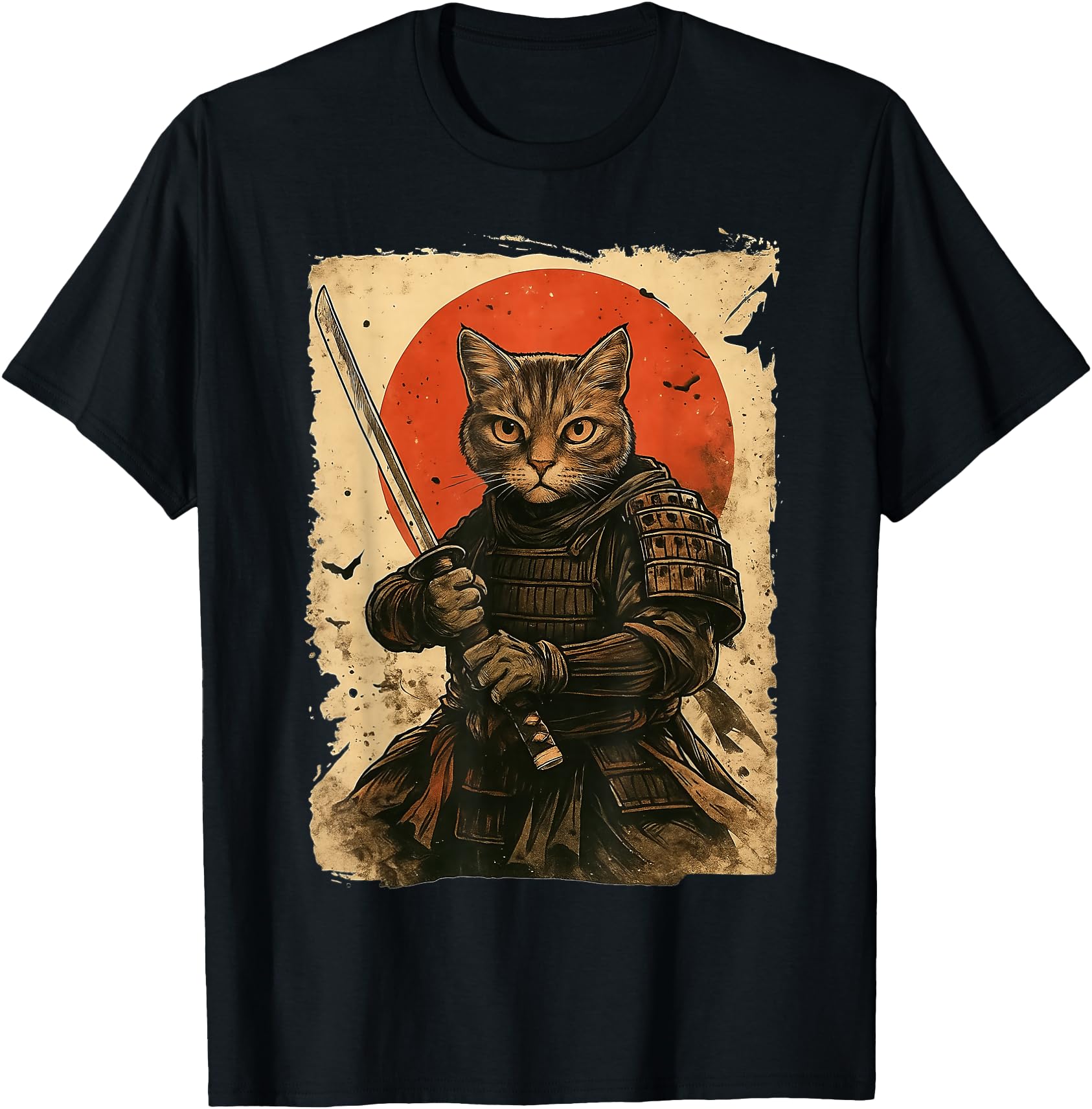 Cat Samurai Japanese Warrior Sweatshirt - Minimalist Print for Adults - T-Shirt, Sweatshirt, Hoodie
