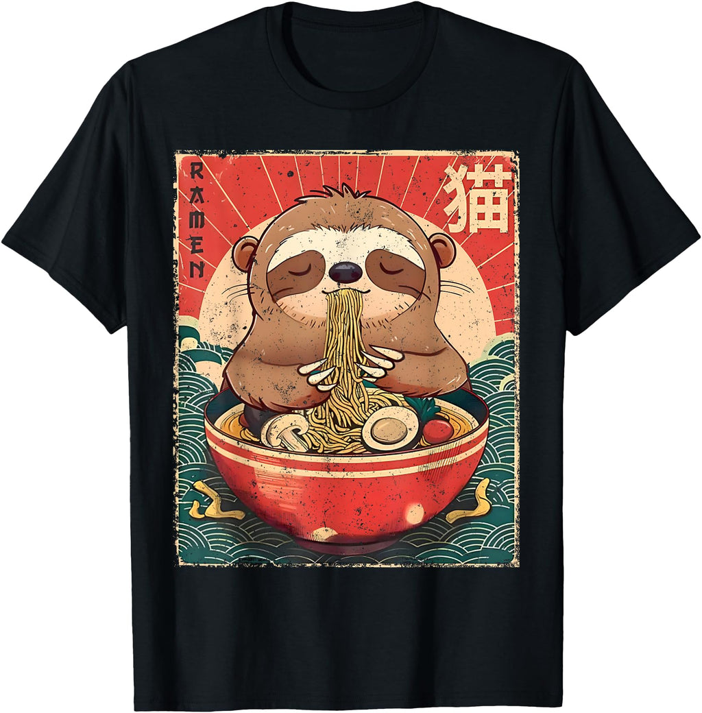 Handcrafted Sloth Ramen Japanese T-Shirt - Unique Graphic for Adults - T-Shirt, Sweatshirt, Hoodie