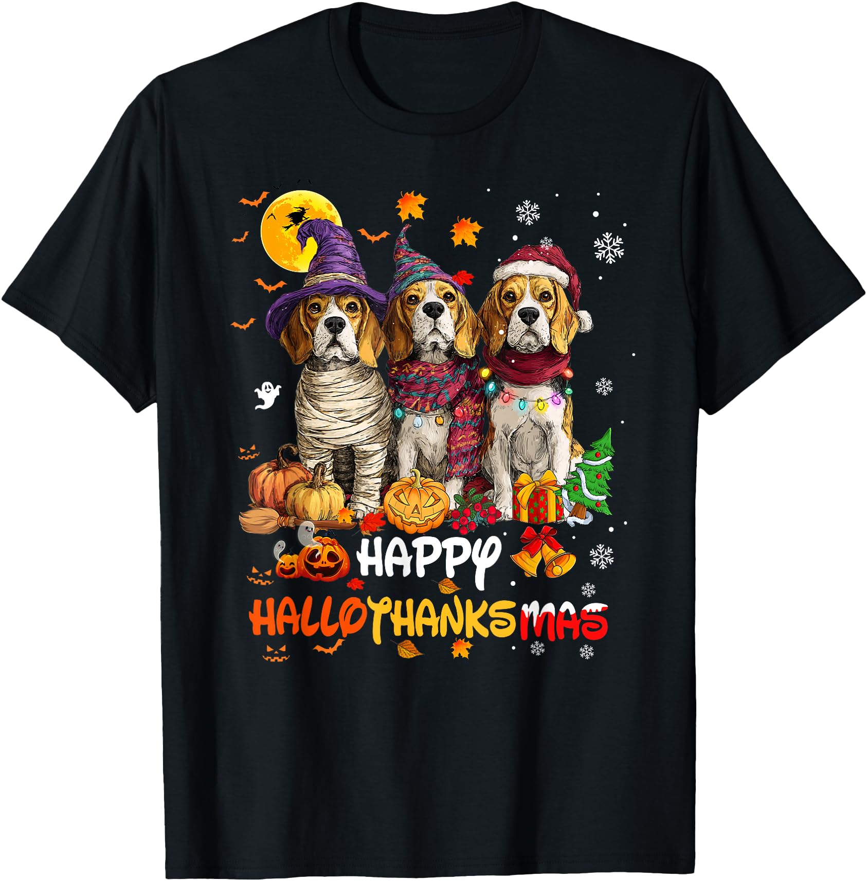 Authentic Beagle Happy Hallothanksmas Dog T-Shirt - Trendy Graphic Unisex - T-Shirt, Sweatshirt, Hoodie