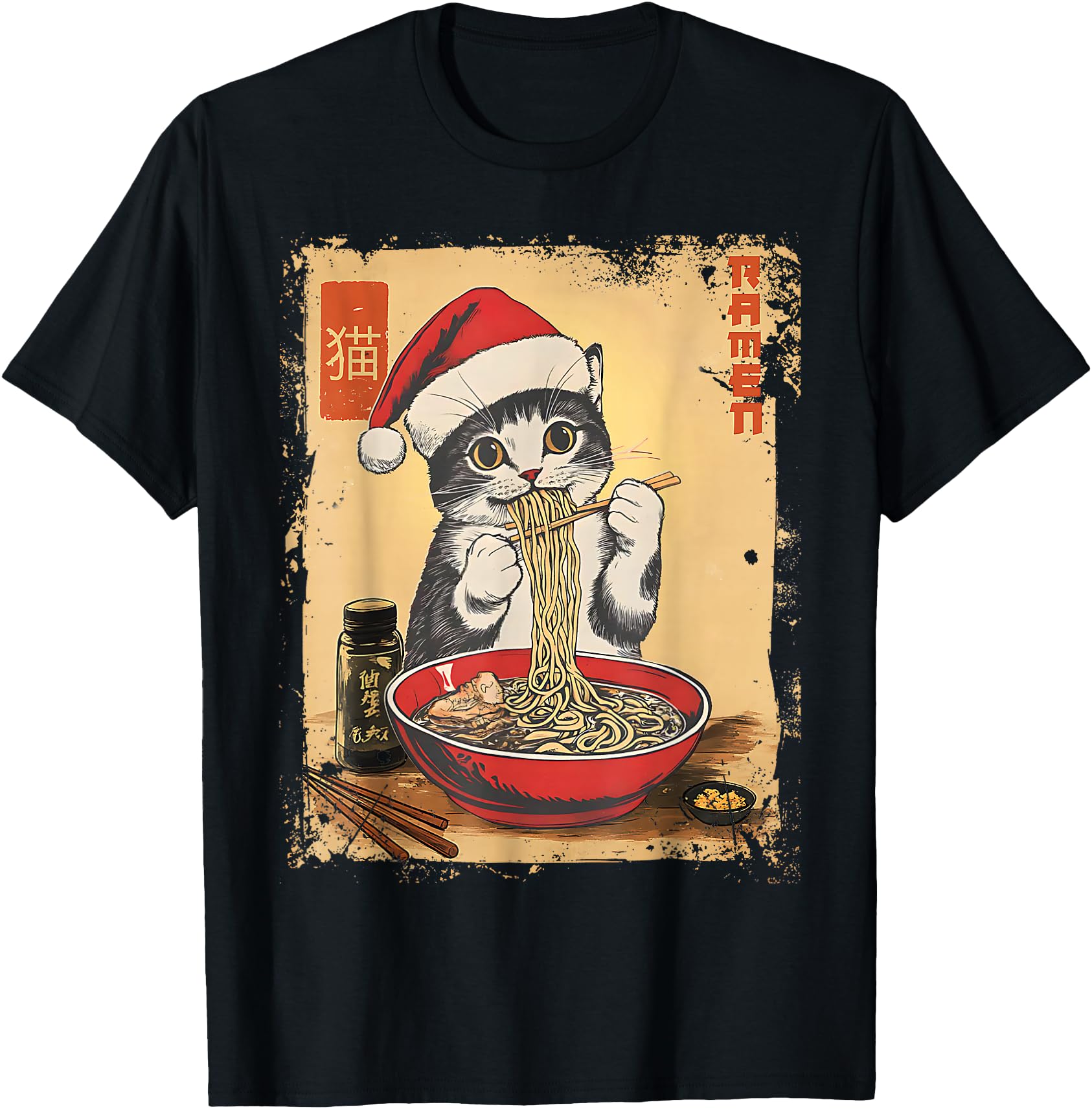 Santa Cat Ramen Japanese Kawaii T-Shirt - Casual Everyday Wear for Adults - T-Shirt, Sweatshirt, Hoodie
