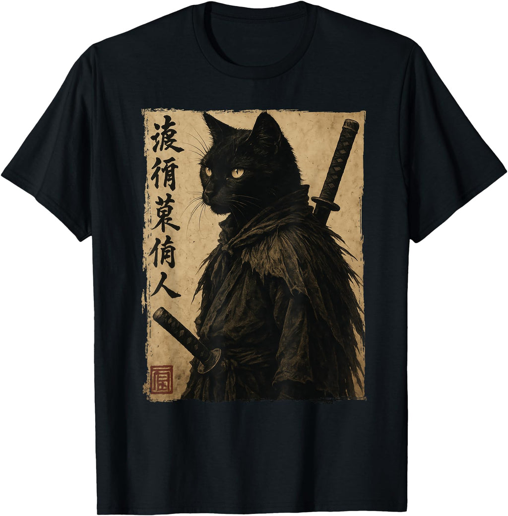 Exclusive Samurai Black Cat Japanese Hoodie - Aesthetic Graphic Men Women - T-Shirt, Sweatshirt, Hoodie