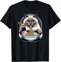 Kawaii Siamese Cat Eating Ramen T-Shirt - Streetwear Style for Adults - T-Shirt, Sweatshirt, Hoodie