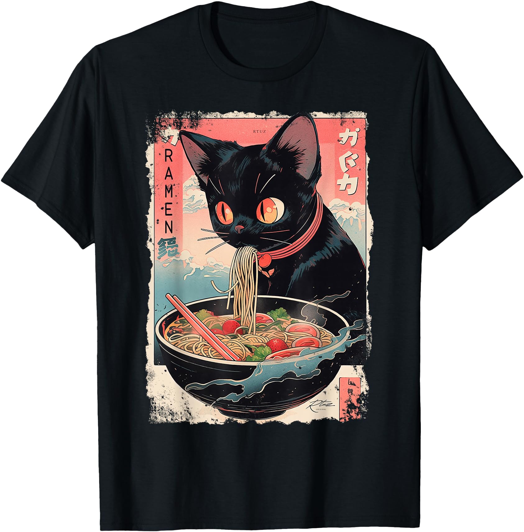 Handcrafted Ramen Noodles Cat Japan Y2K Hoodie - Minimalist Print Unisex - T-Shirt, Sweatshirt, Hoodie