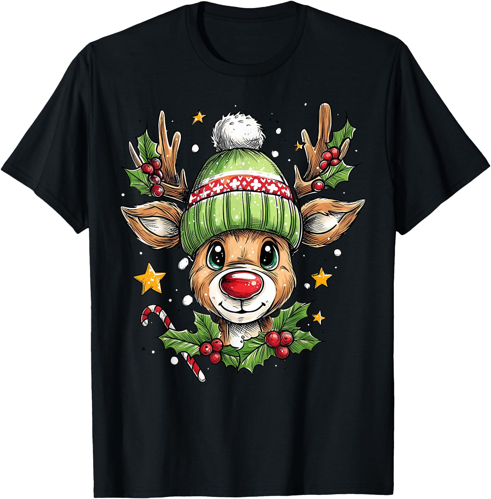 Authentic Reindeer Star Green Candy T-Shirt - Novelty Apparel Men Women - T-Shirt, Sweatshirt, Hoodie
