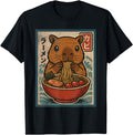 Kawaii Capybara Eating Ramen Noodles T-Shirt - Aesthetic Graphic Men Women - T-Shirt, Sweatshirt, Hoodie