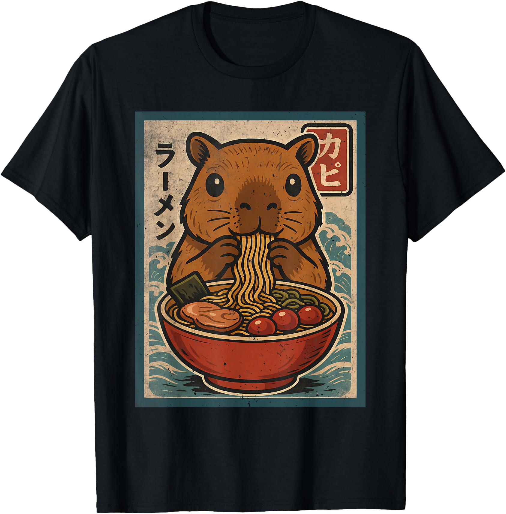 Kawaii Capybara Eating Ramen Noodles T-Shirt - Aesthetic Graphic Men Women - T-Shirt, Sweatshirt, Hoodie