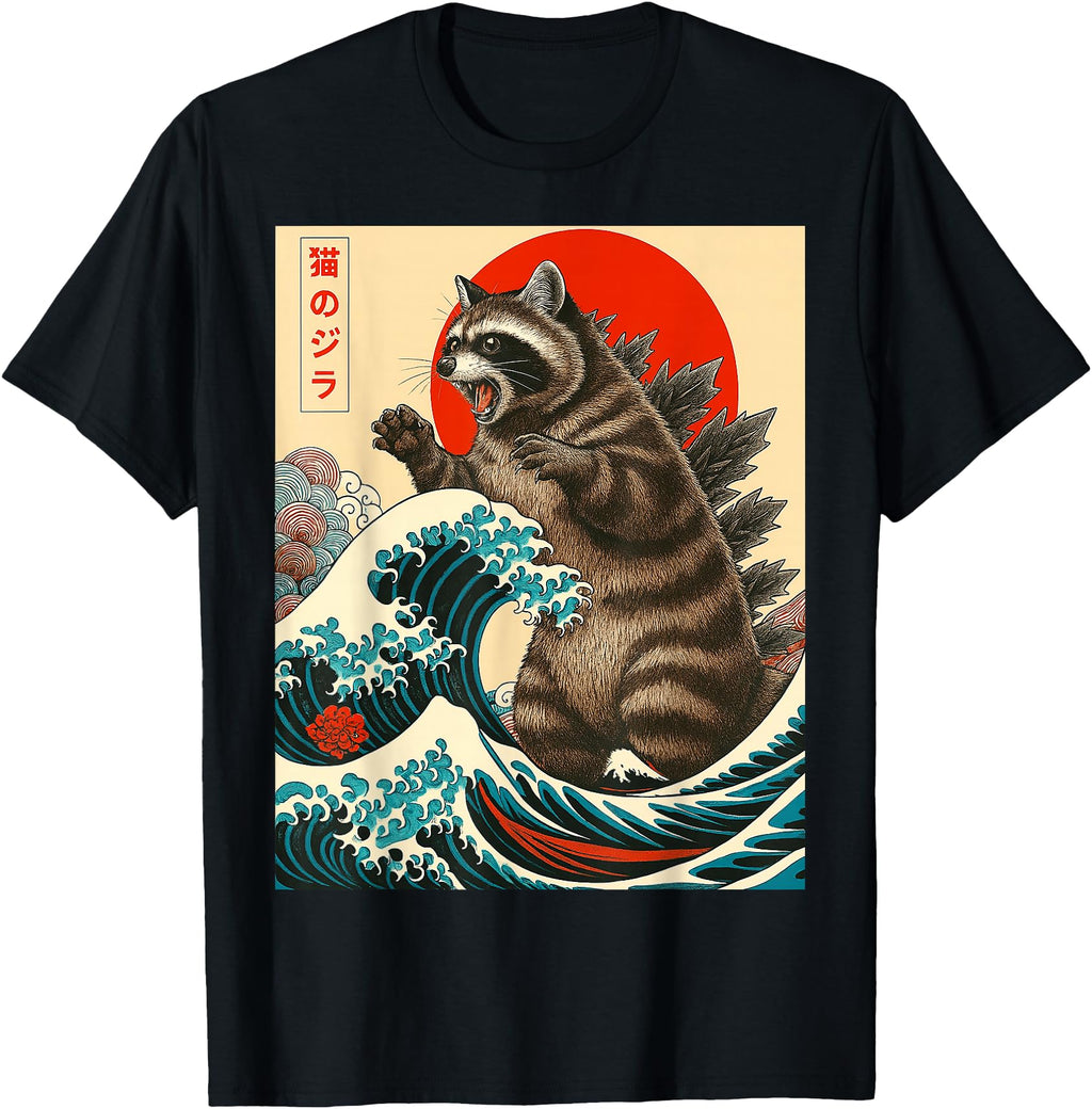 Raccoonzilla Raccoon Japanese Art T-Shirt - Fun Novelty Design Men Women - T-Shirt, Sweatshirt, Hoodie