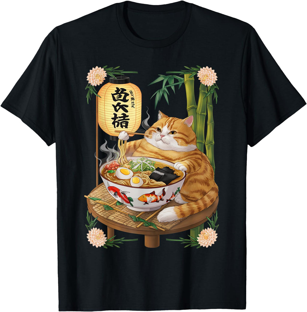 Handcrafted Anime Cat Fat Ramen Sweatshirt - Custom Art Print Unisex - T-Shirt, Sweatshirt, Hoodie