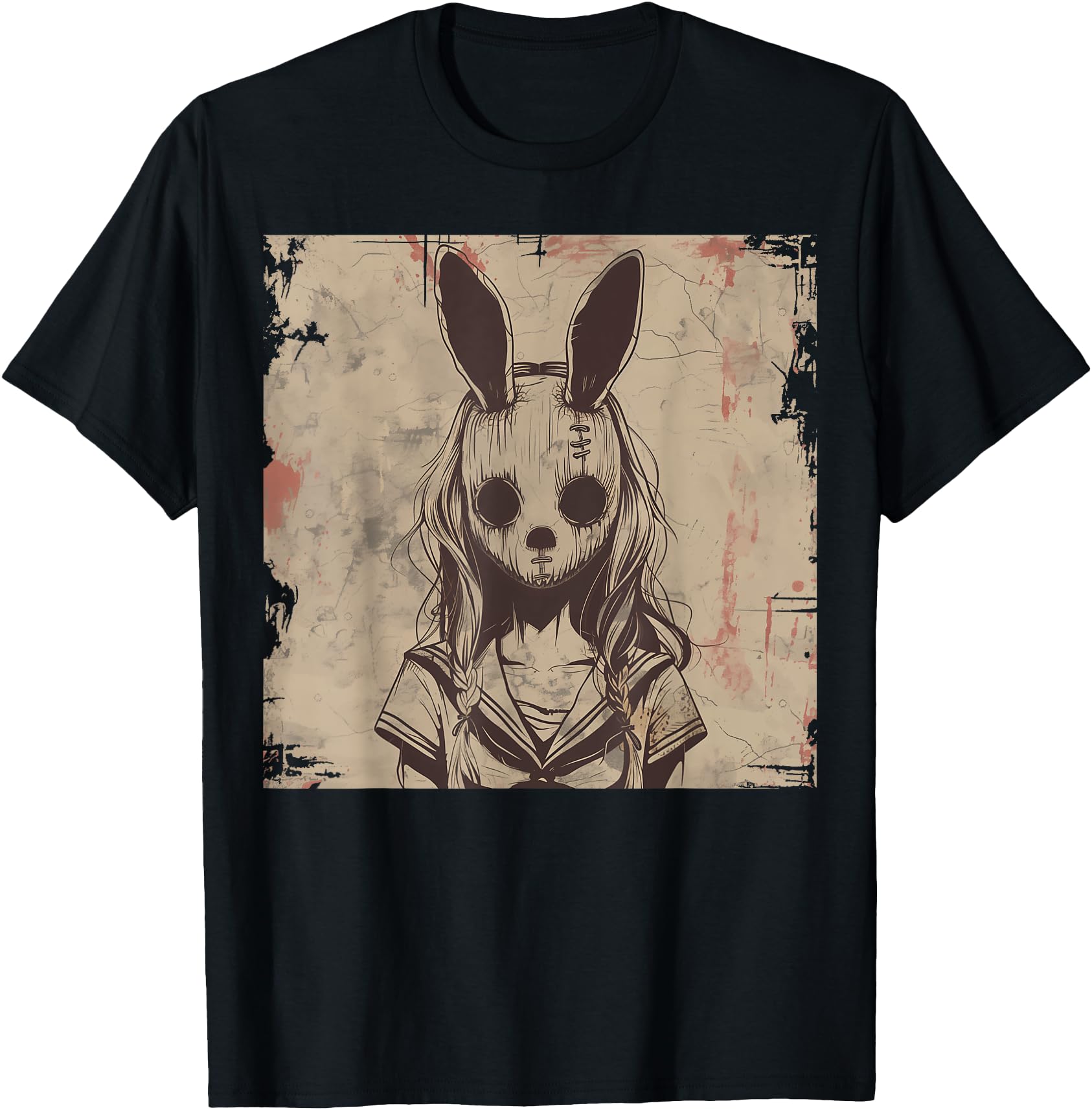 Goth Grunge Creepy Bunny Rabbit Mask T-Shirt - Novelty Apparel for Adults - T-Shirt, Sweatshirt, Hoodie