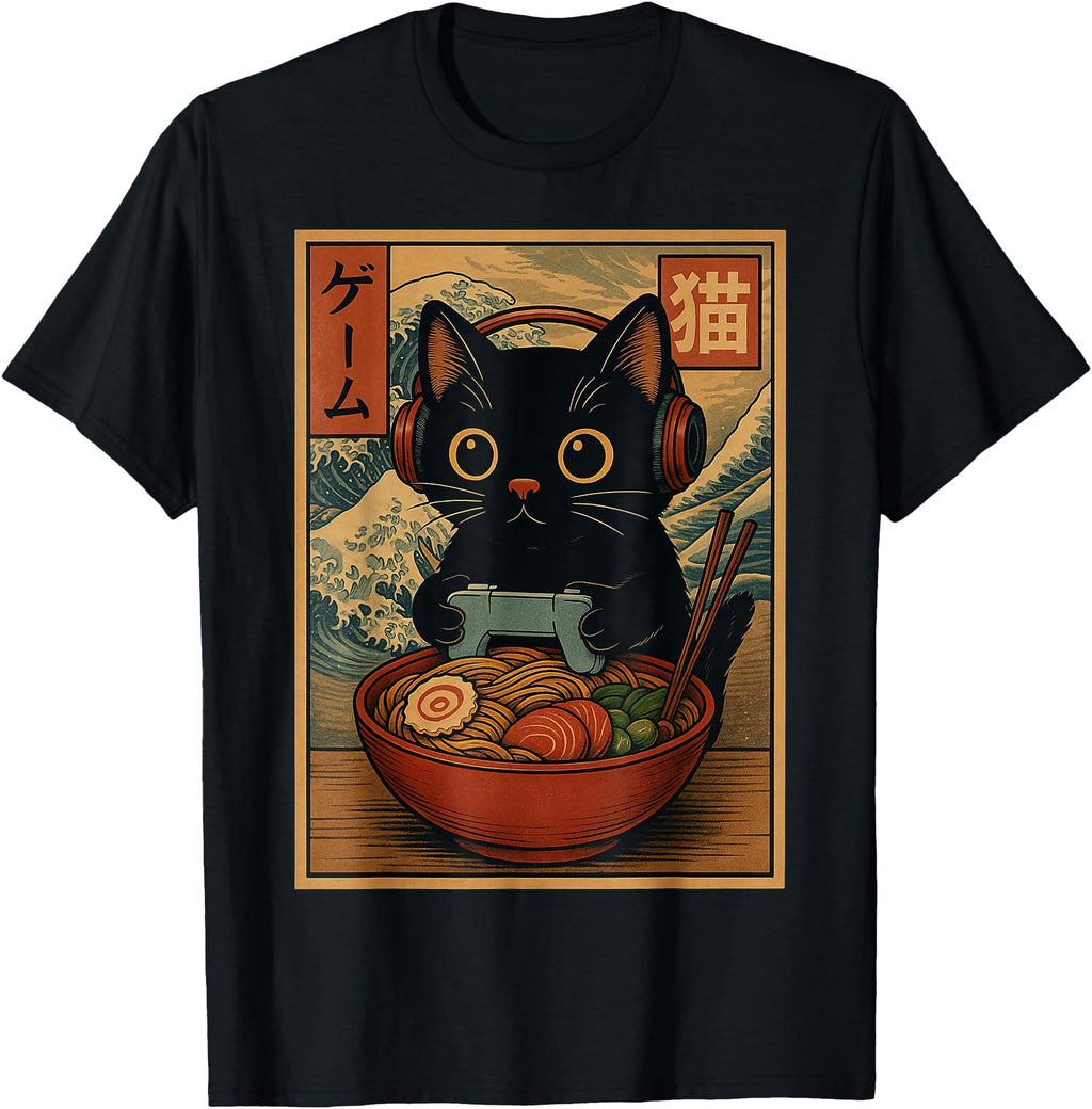 Handcrafted Kawaii Gamer Cat T-Shirt - Casual Everyday Wear for Adults - T-Shirt, Sweatshirt, Hoodie