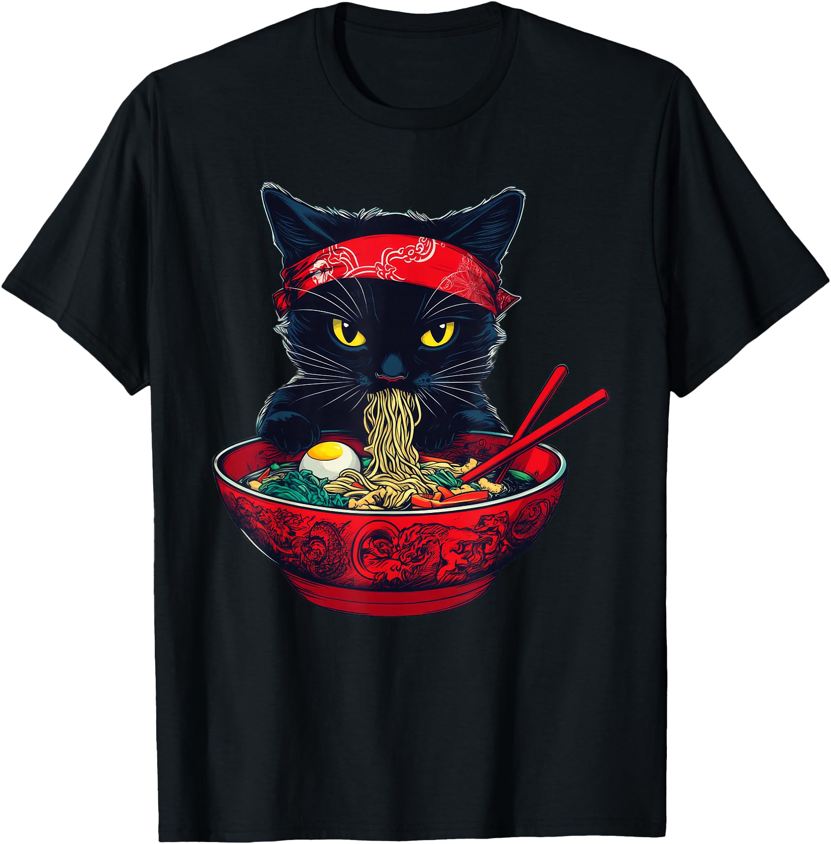 Kawaii Cat Eating Ramen Noodles Sweatshirt - Graphic Print Men Women - T-Shirt, Sweatshirt, Hoodie
