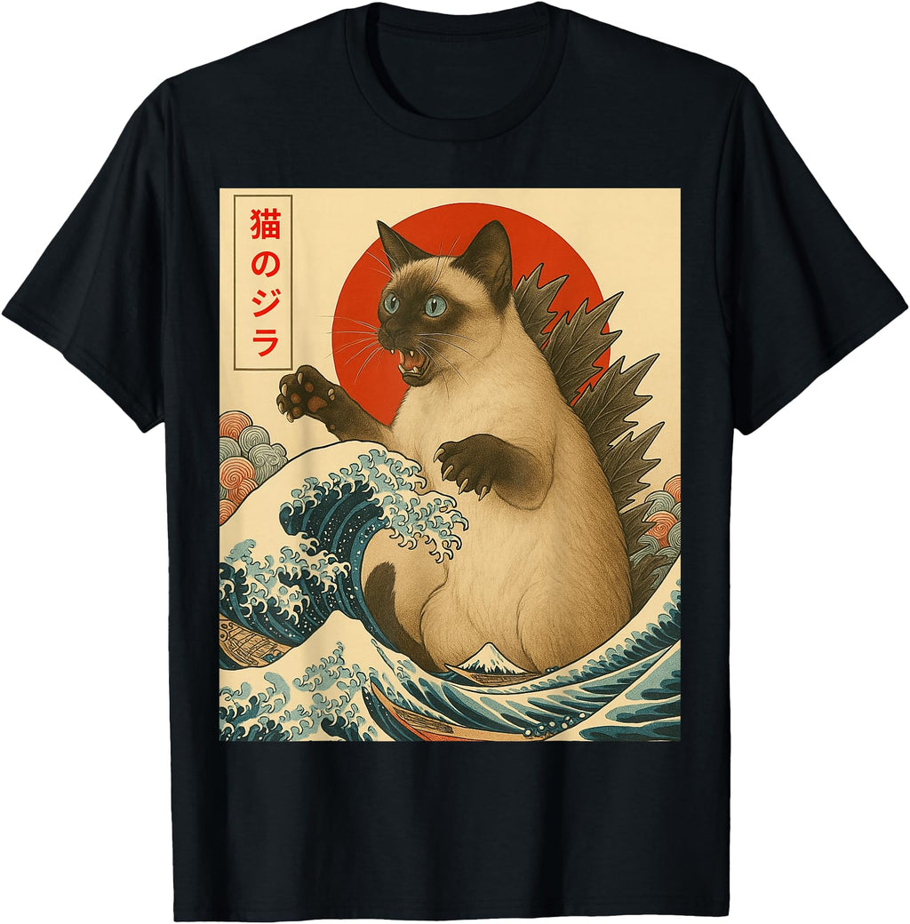 Siamese Cat Catzilla Great Wave Sweatshirt - Streetwear Style for Adults - T-Shirt, Sweatshirt, Hoodie