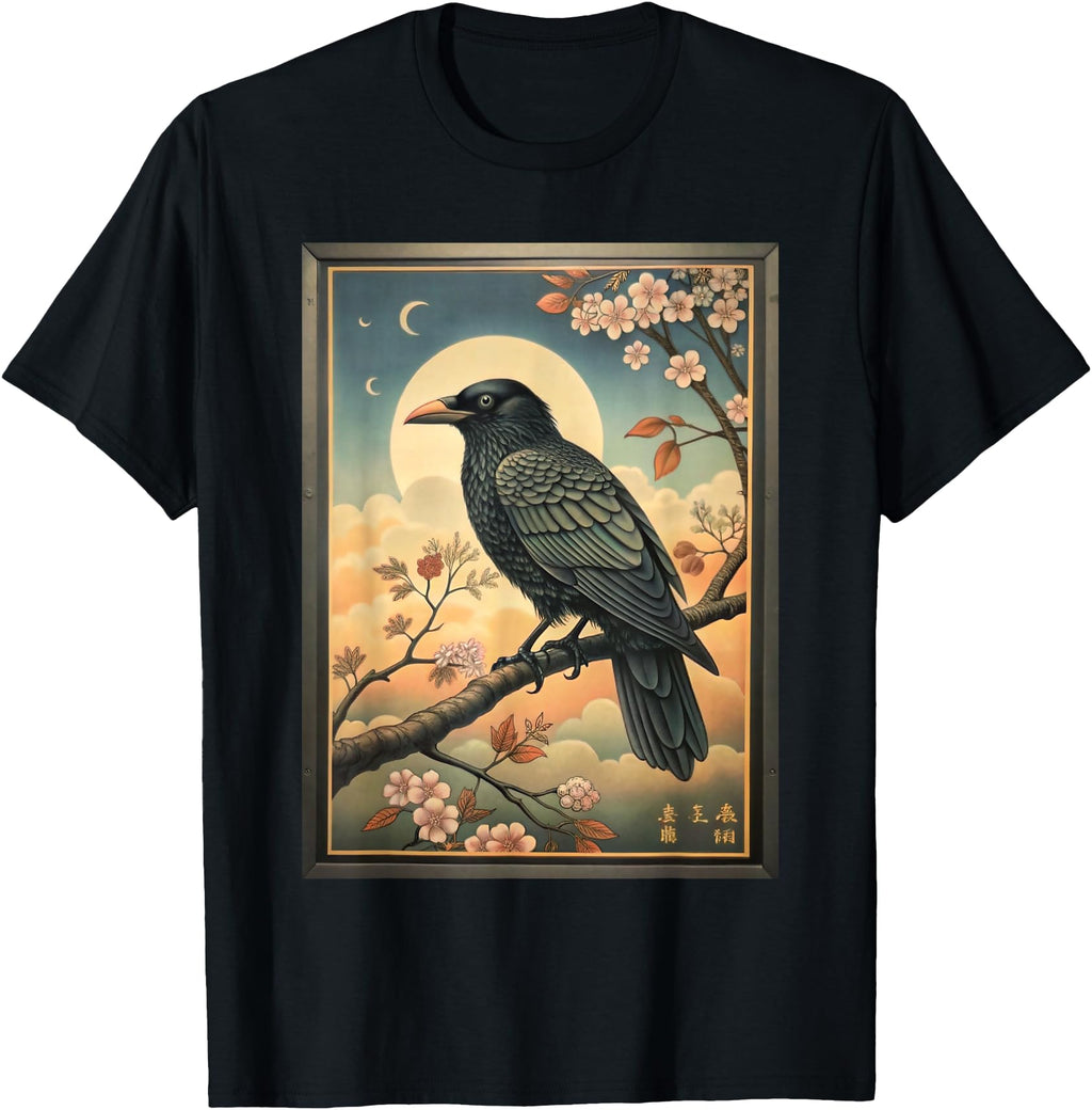 Handcrafted Kyosai Crow Japanese Hoodie - Graphic Print Men Women - T-Shirt, Sweatshirt, Hoodie