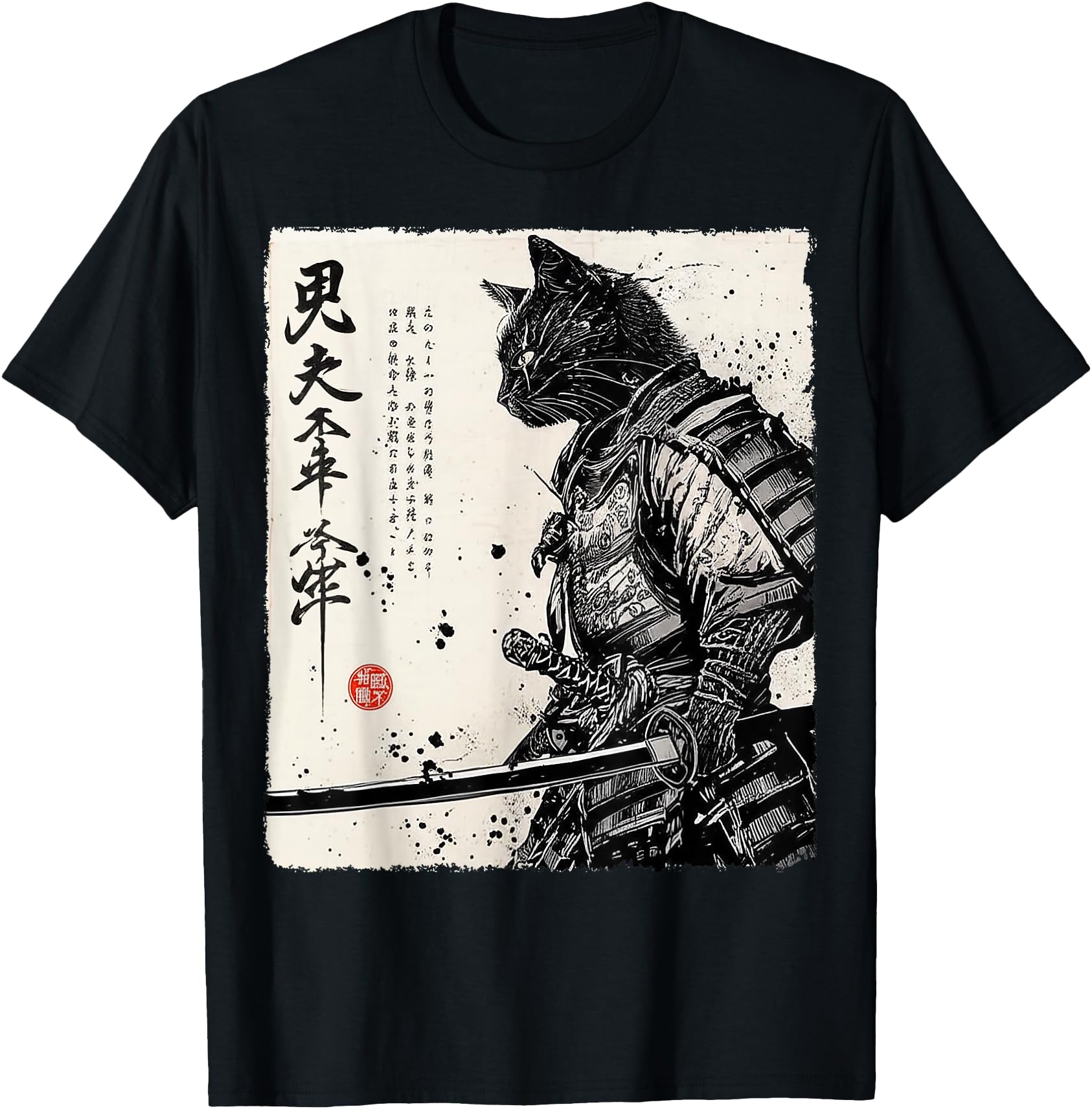 Handcrafted Samurai Cat Japanese Art T-Shirt - Unique Graphic Men Women - T-Shirt, Sweatshirt, Hoodie