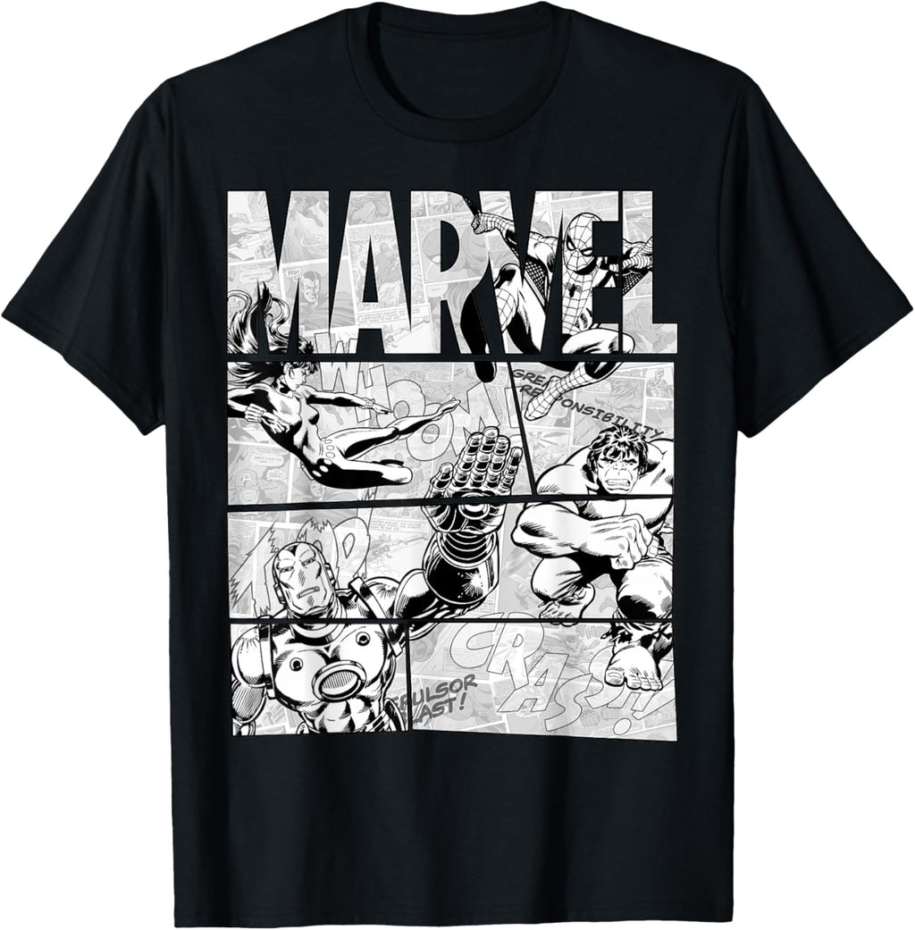 Avengers Retro Black and White Comic Graphic Short - Adult & Kids T-Shirts, Sweatshirts & Hoodies apparel design preview 1