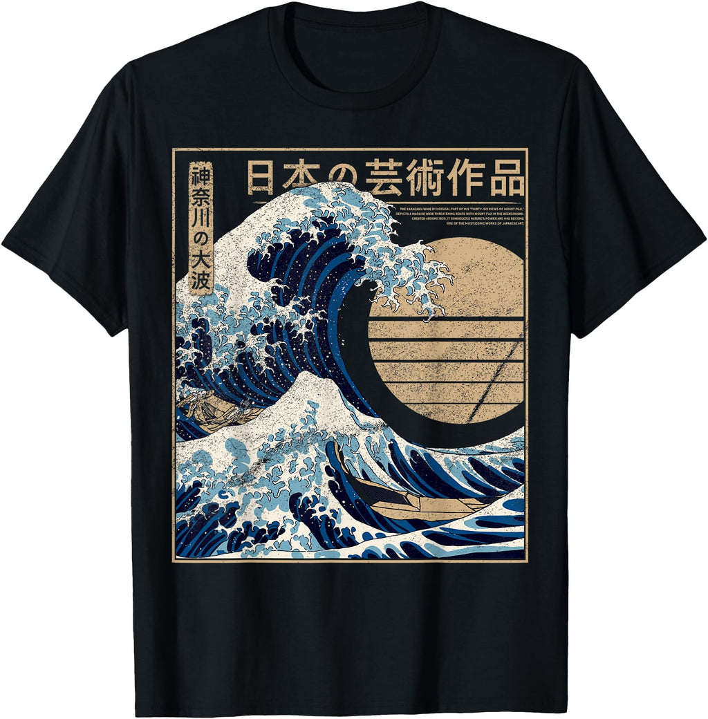 Great Wave Kanagawa Artwork Japanese T-Shirt - Streetwear Style for Adults - T-Shirt, Sweatshirt, Hoodie