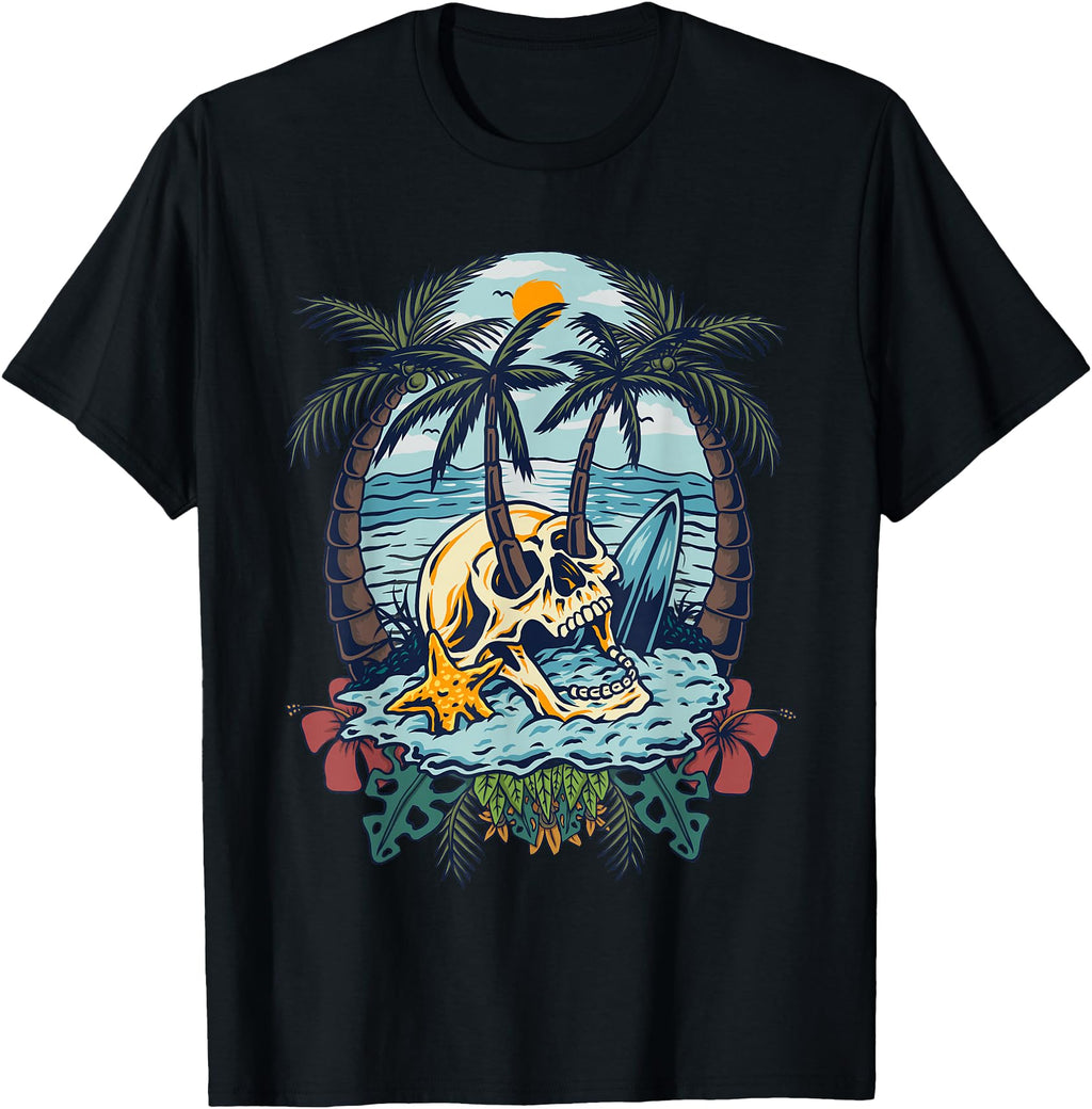 Handcrafted Palm Tree Skull Summer T-Shirt - Fun Novelty Design for Adults - T-Shirt, Sweatshirt, Hoodie