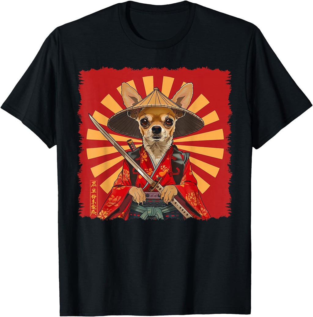 Chihuahua Dog Japanese Art Samurai T-Shirt - Unique Graphic Men Women - T-Shirt, Sweatshirt, Hoodie