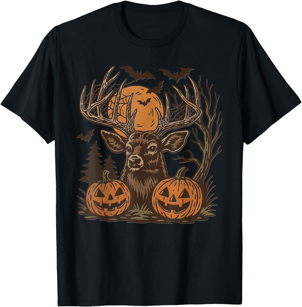 Halloween Deer Buck Pumpkin Antlers T-Shirt - Minimalist Print for Adults - T-Shirt, Sweatshirt, Hoodie