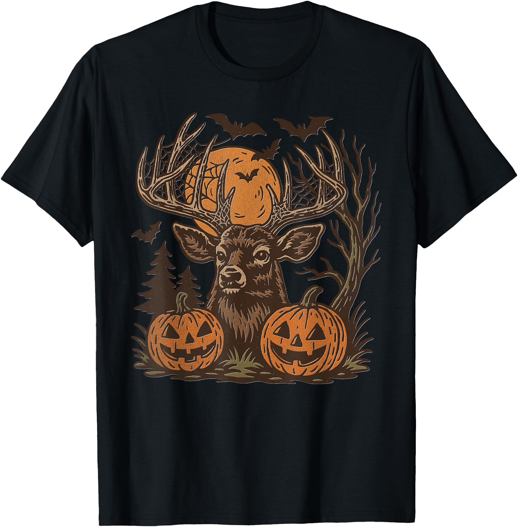 Halloween Deer Buck Pumpkin Antlers T-Shirt - Minimalist Print for Adults - T-Shirt, Sweatshirt, Hoodie