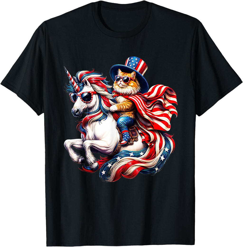 Authentic Cat Riding Unicorn Usa Flag Hoodie - Streetwear Style for Adults - T-Shirt, Sweatshirt, Hoodie