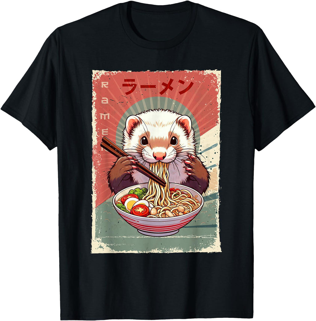 Ferret Eating Ramen Japanese Noodles Soup Hoodie - Streetwear Style Unisex - T-Shirt, Sweatshirt, Hoodie
