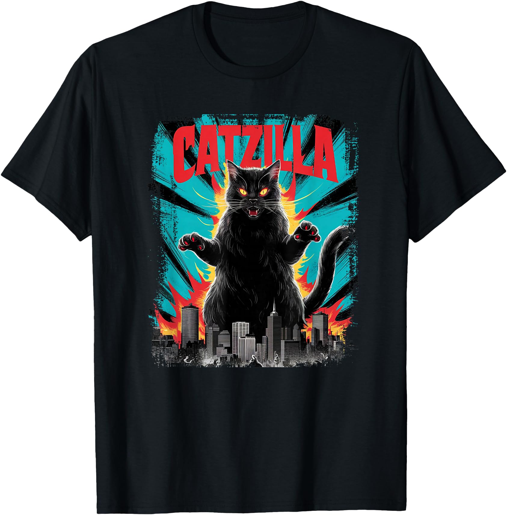 Catzilla Cat Japanese Cityscape Rare T-Shirt - Minimalist Print Men Women - T-Shirt, Sweatshirt, Hoodie